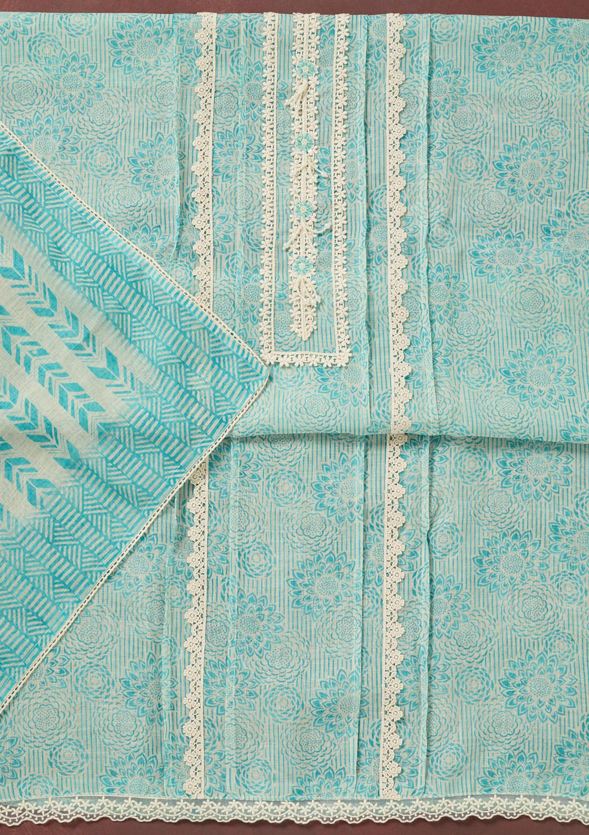 Sea Green Threadwork Cotton Unstitched Salwar Suit-Koskii