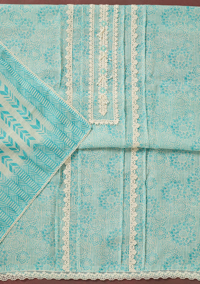 Sea Green Threadwork Cotton Unstitched Salwar Suit-Koskii