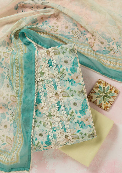 Sea Green Threadwork Linen Unstitched Salwar Suit-koskii