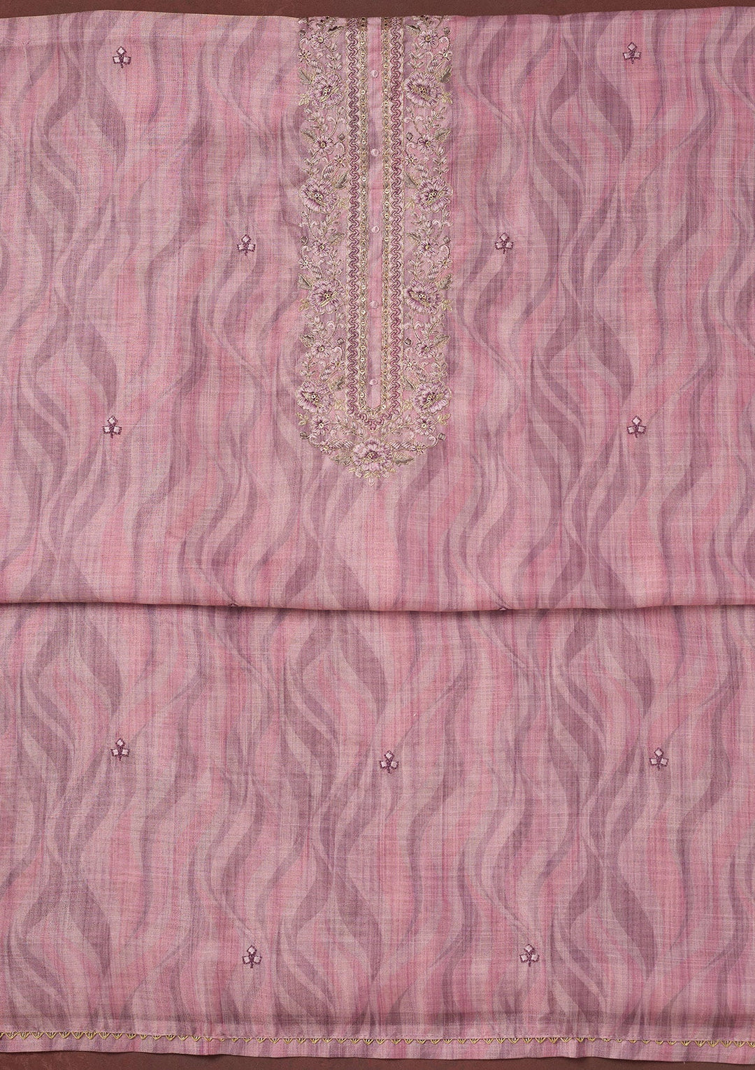Lavender Threadwork Linen Unstitched Salwar Suit-koskii