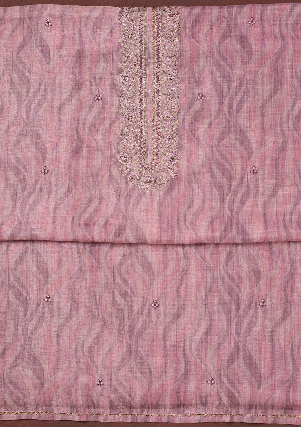 Lavender Threadwork Linen Unstitched Salwar Suit-koskii