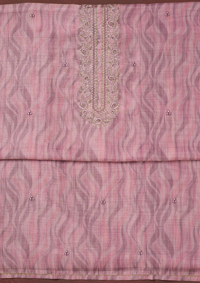 Lavender Threadwork Linen Unstitched Salwar Suit-koskii