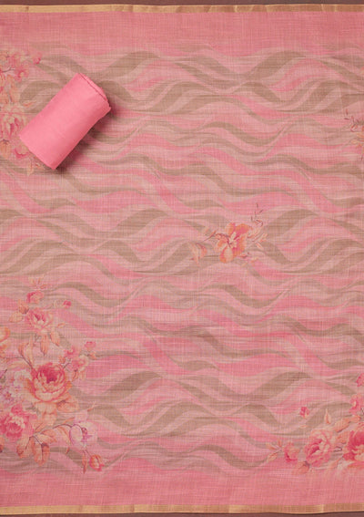 Pink Threadwork Linen Unstitched Salwar Suit-koskii