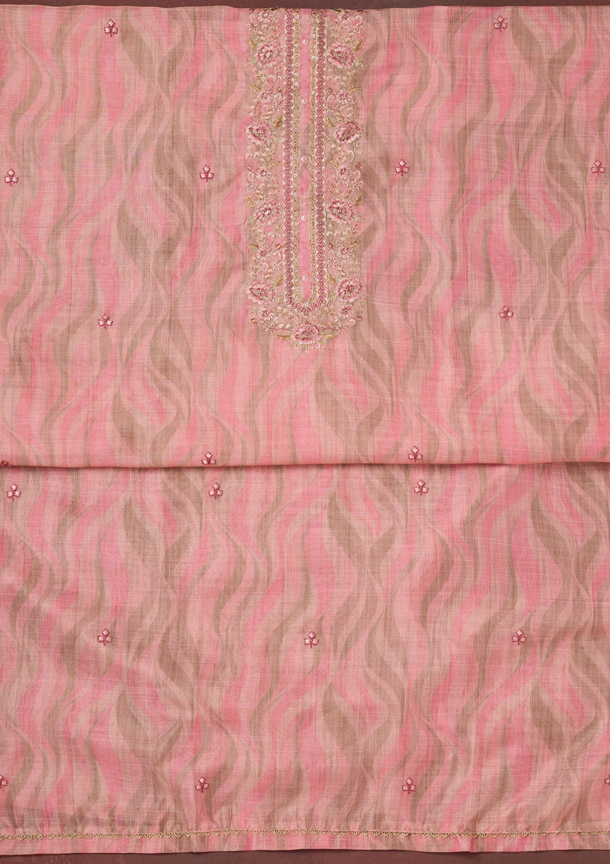 Pink Threadwork Linen Unstitched Salwar Suit-koskii