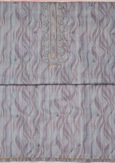 Purple Threadwork Linen Unstitched Salwar Suit-Koskii