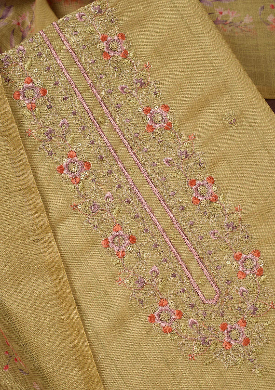 Gold Zariwork (Gold) Linen Unstitched Salwar Suit-koskii