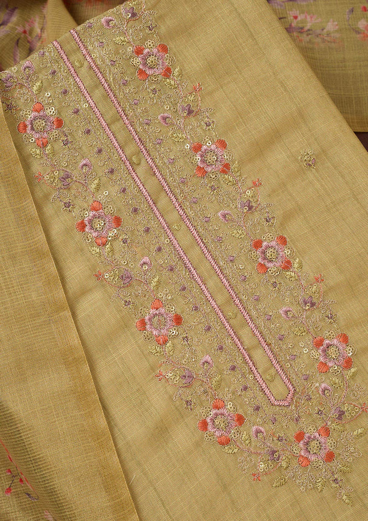 Gold Zariwork (Gold) Linen Unstitched Salwar Suit-koskii