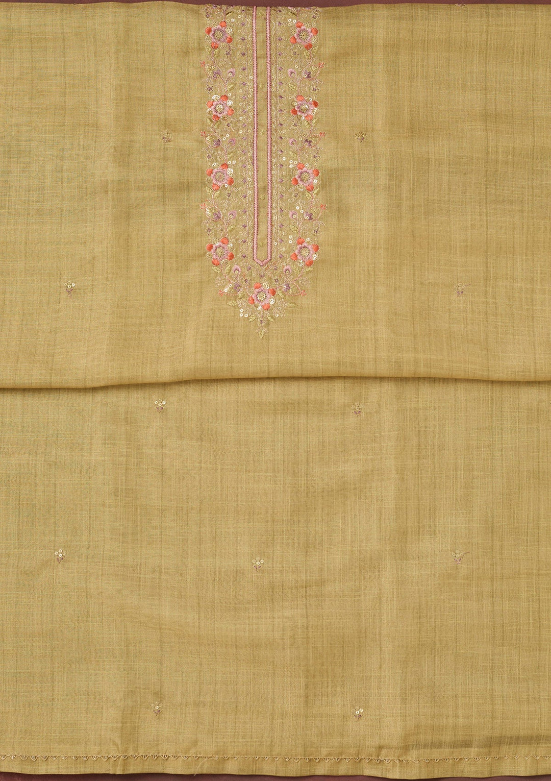 Gold Zariwork (Gold) Linen Unstitched Salwar Suit-koskii
