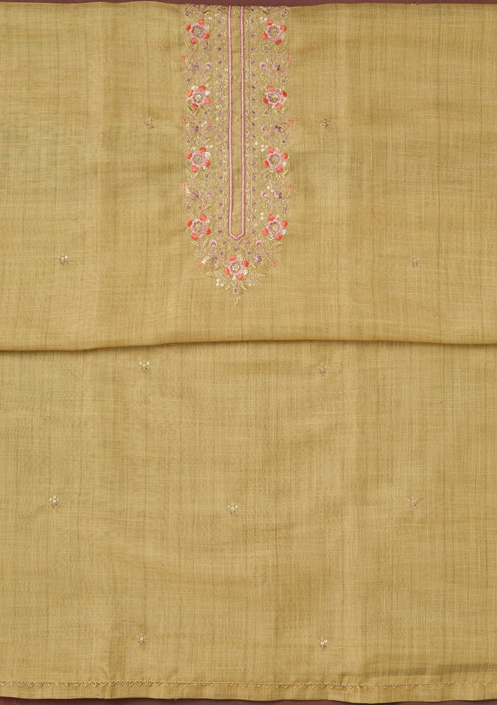 Gold Zariwork (Gold) Linen Unstitched Salwar Suit-koskii