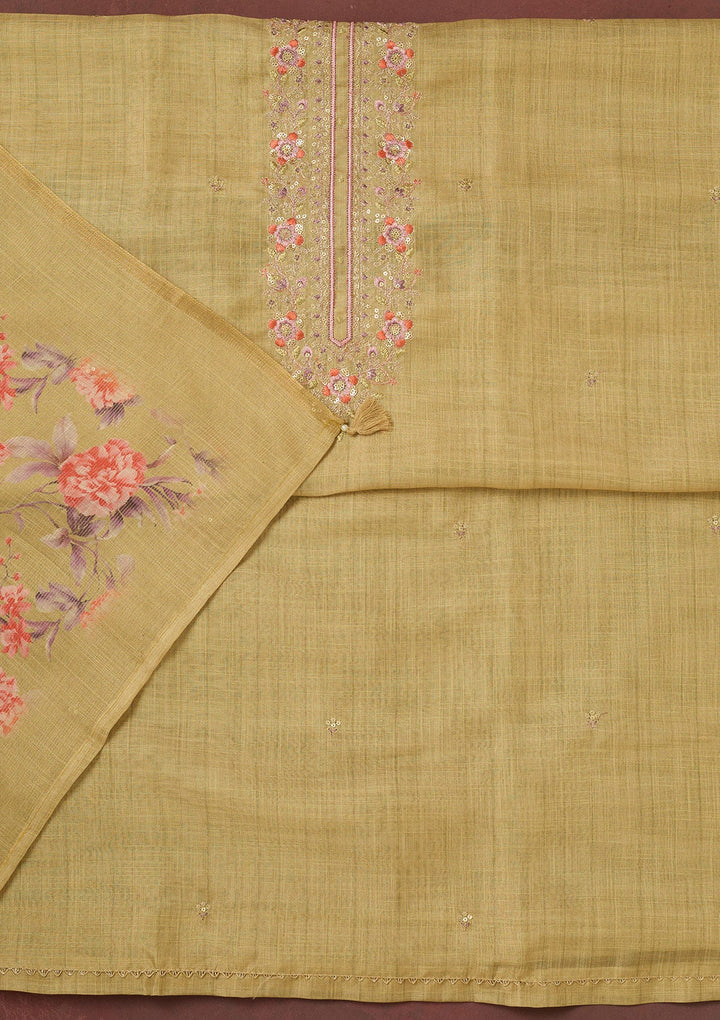 Gold Zariwork (Gold) Linen Unstitched Salwar Suit-koskii