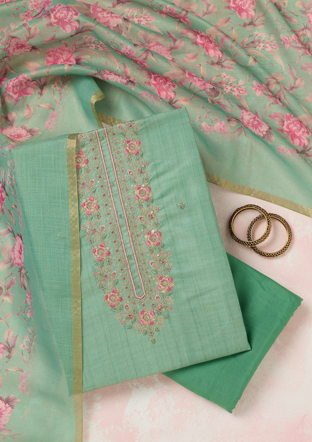 Red Zariwork (Gold) Chinon Readymade salwar suit-koskii