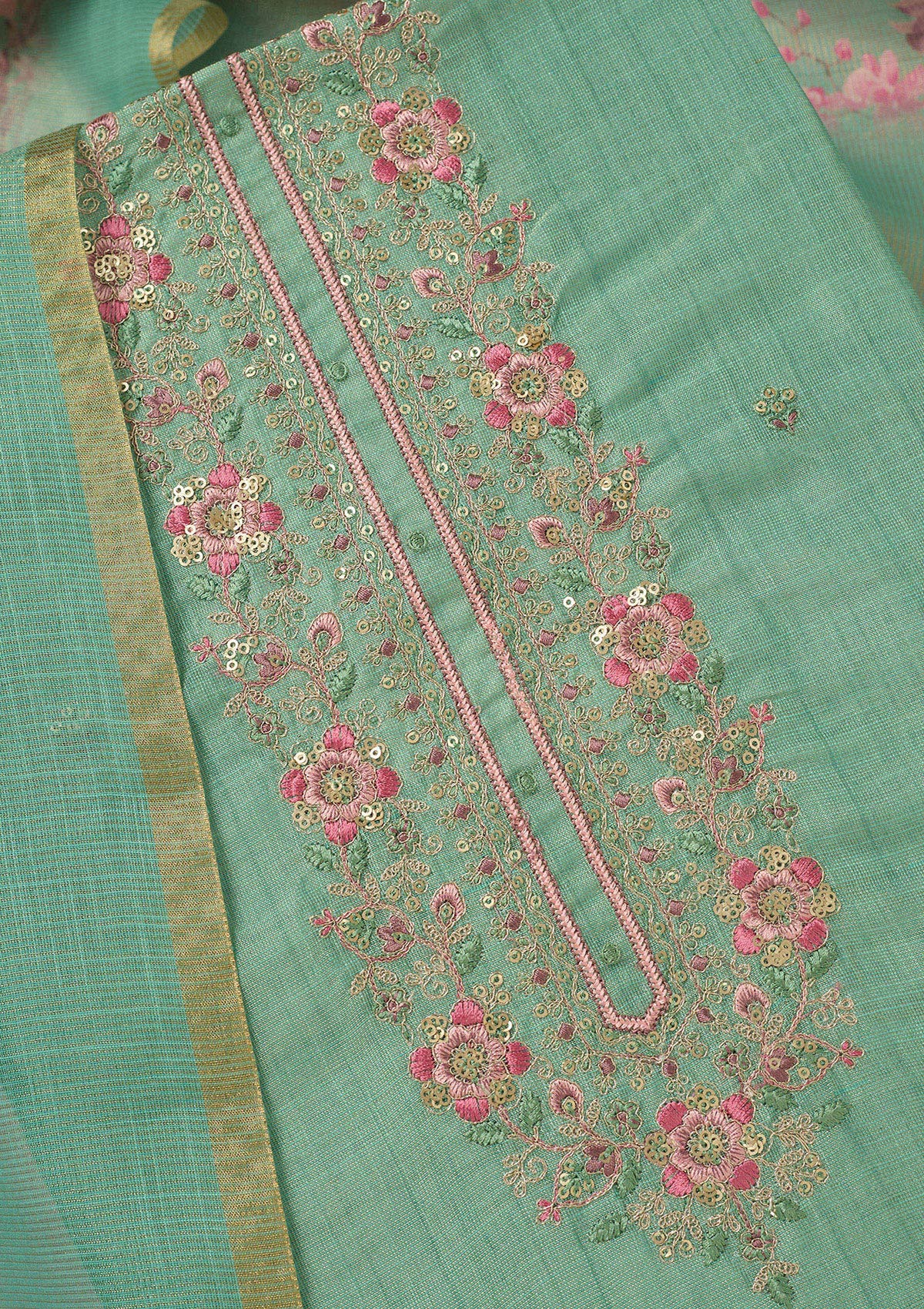 Sea Green Cording Dola Silk Readymade salwar suit-koskii