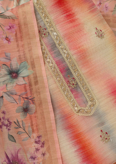 Multi Zariwork (Gold) Chanderi Unstitched Salwar Suit-Koskii