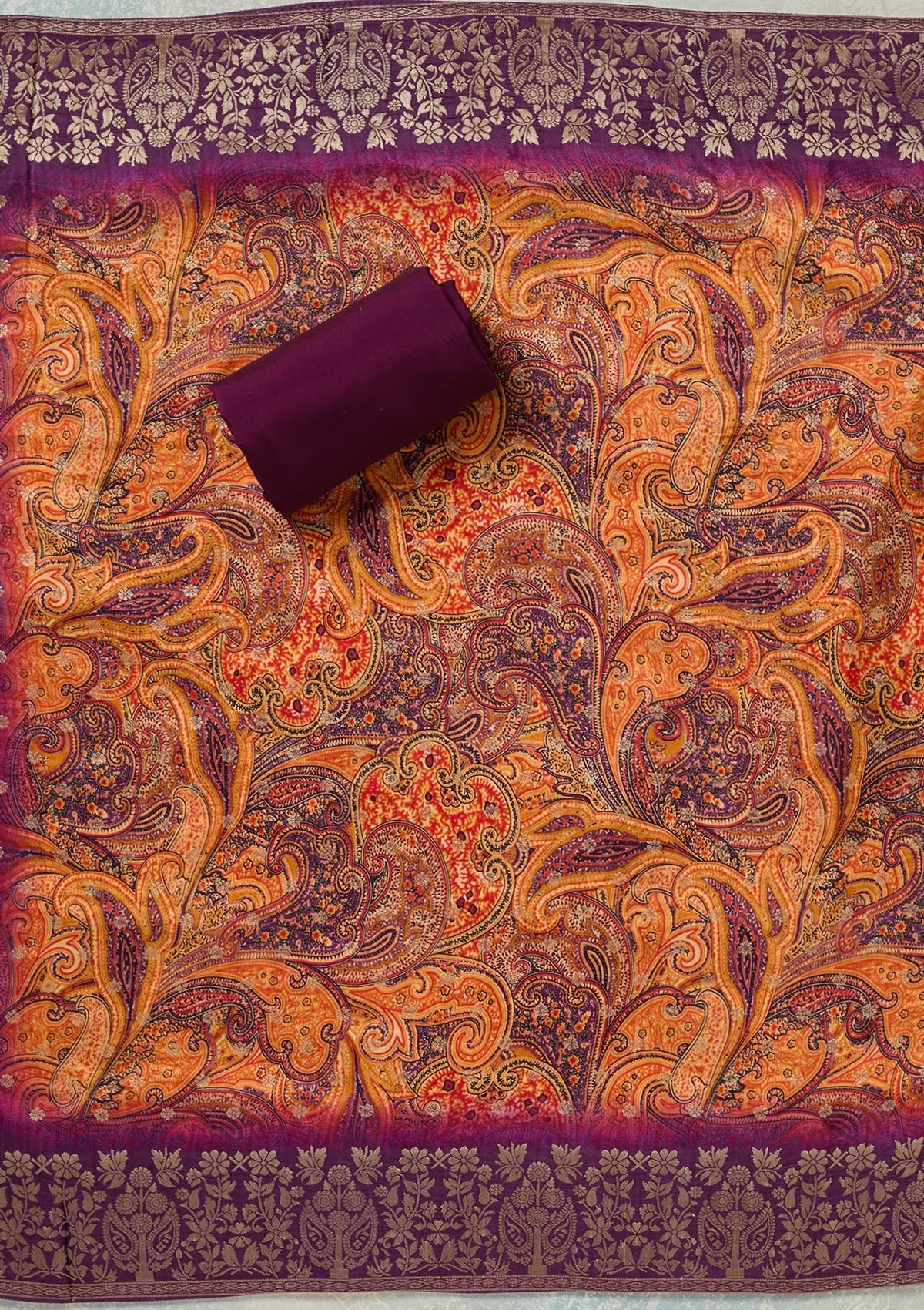 Purple Threadwork Dola Silk Unstitched Salwar Suit-Koskii