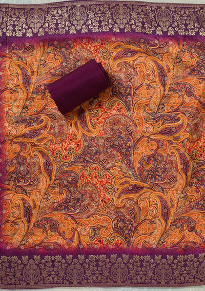 Purple Threadwork Dola Silk Unstitched Salwar Suit-Koskii
