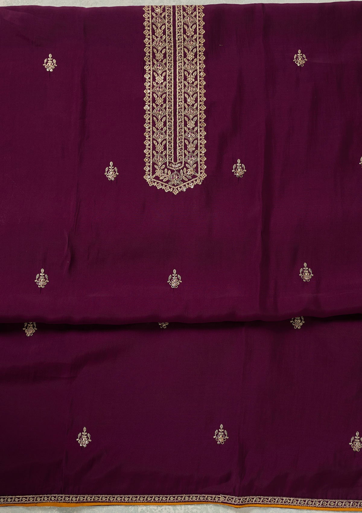 Purple Threadwork Dola Silk Unstitched Salwar Suit-Koskii
