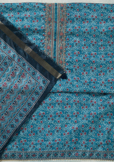 Sky Blue Zariwork (Gold) Chanderi Unstitched Salwar Suit-Koskii
