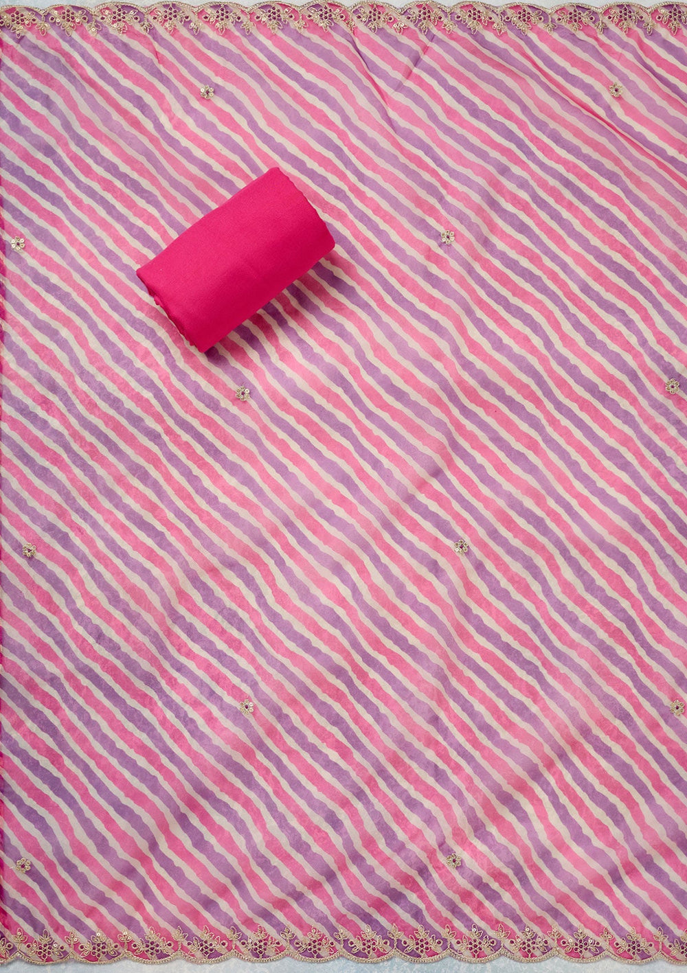 Pink Zariwork (Gold) Organza Unstitched Salwar Suit-Koskii