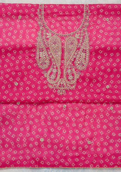 Pink Zariwork (Gold) Organza Unstitched Salwar Suit-Koskii