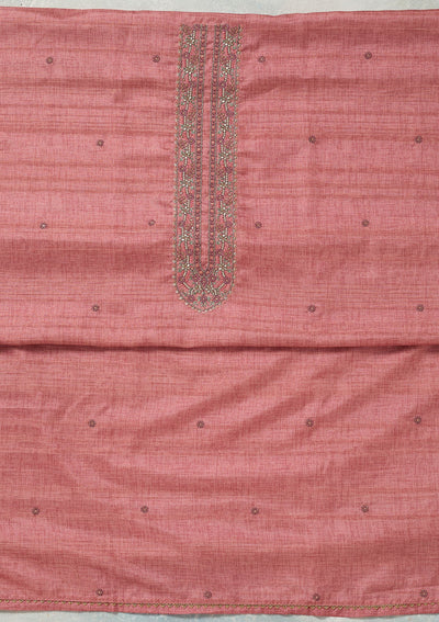 Onion Pink Threadwork Chanderi Unstitched Salwar Suit-Koskii