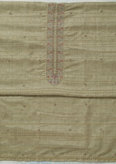 Pista Green Threadwork Chanderi Unstitched Salwar Suit-Koskii