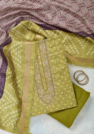 Mehendi Threadwork Organza Unstitched Salwar Suit-Koskii