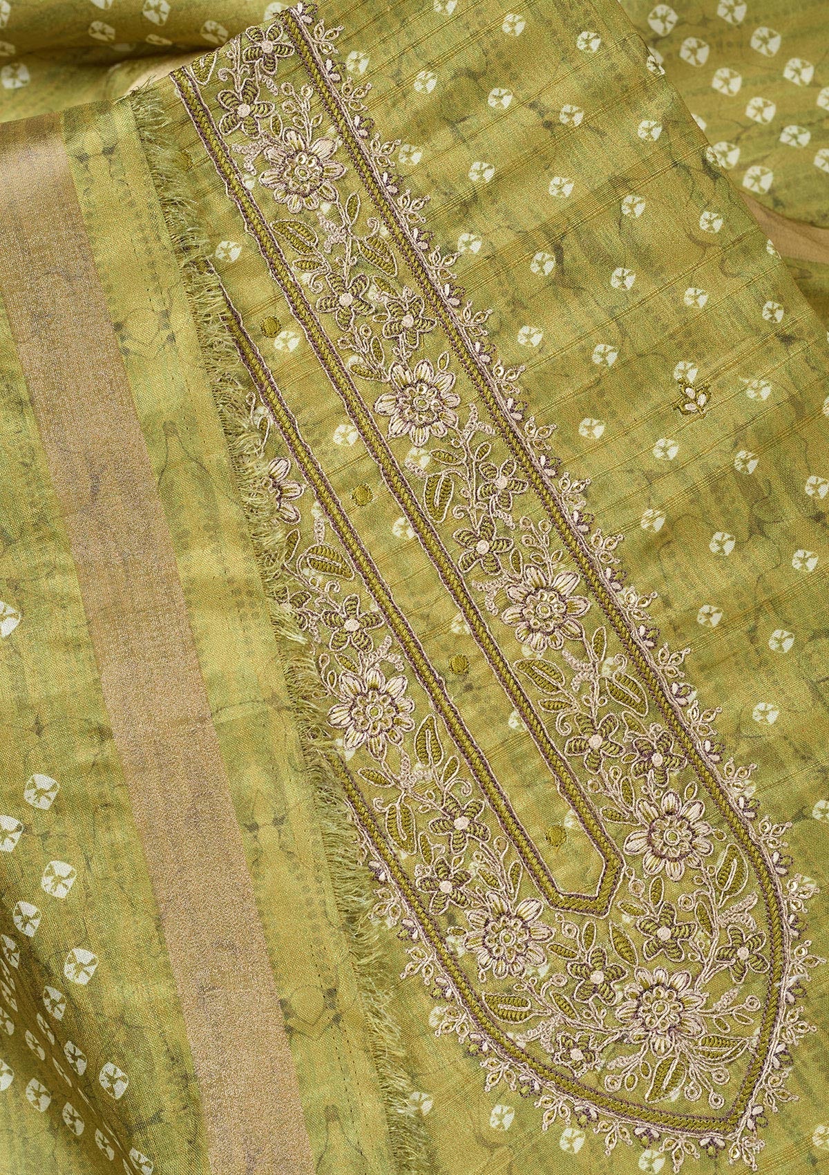Mehendi Threadwork Organza Unstitched Salwar Suit-Koskii