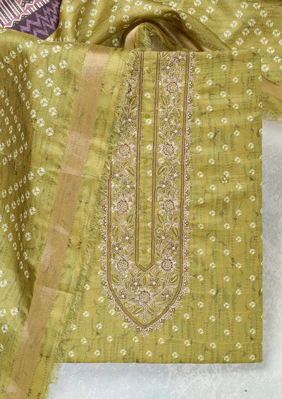 Mehendi Threadwork Organza Unstitched Salwar Suit-Koskii