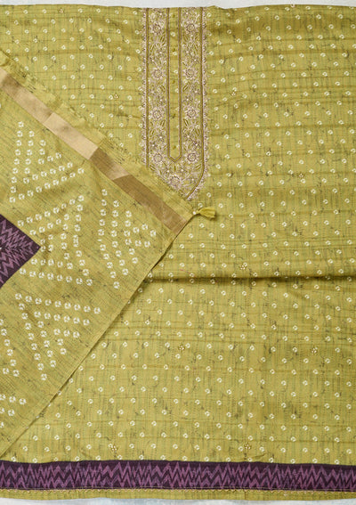 Mehendi Threadwork Organza Unstitched Salwar Suit-Koskii