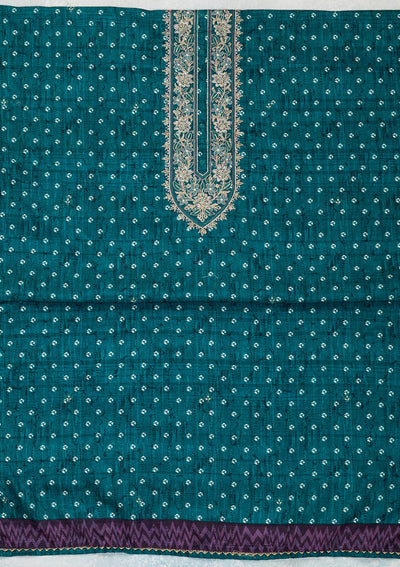 Peacock Blue Threadwork Organza Unstitched Salwar Suit-Koskii