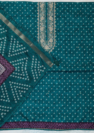 Peacock Blue Threadwork Organza Unstitched Salwar Suit-Koskii