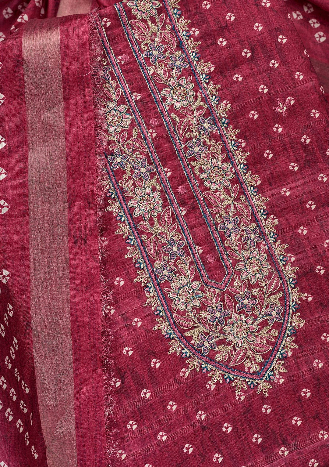 Pink Threadwork Organza Unstitched Salwar Suit-Koskii