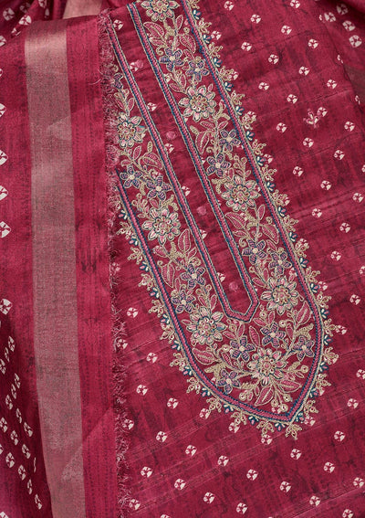 Pink Threadwork Organza Unstitched Salwar Suit-Koskii