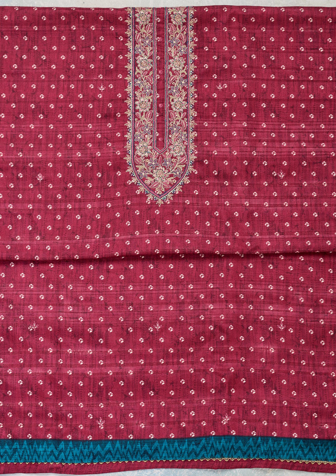 Pink Threadwork Organza Unstitched Salwar Suit-Koskii
