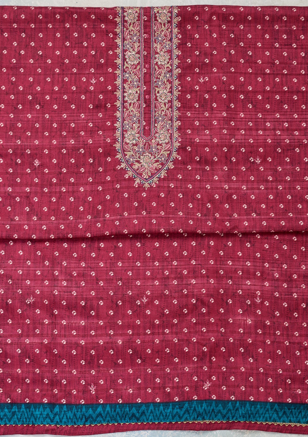 Pink Threadwork Organza Unstitched Salwar Suit-Koskii