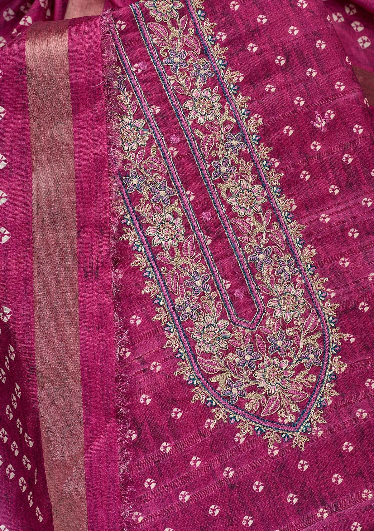Wine Threadwork Organza Unstitched Salwar Suit-Koskii