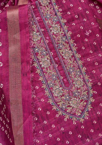 Wine Threadwork Organza Unstitched Salwar Suit-Koskii