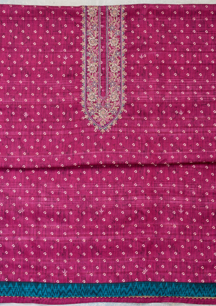 Wine Threadwork Organza Unstitched Salwar Suit-Koskii