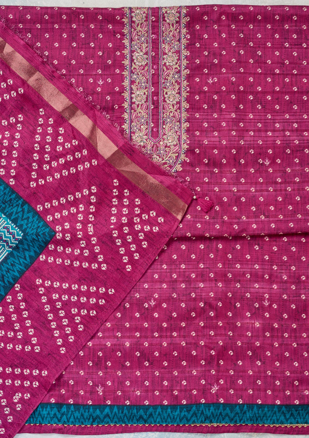 Wine Threadwork Organza Unstitched Salwar Suit-Koskii