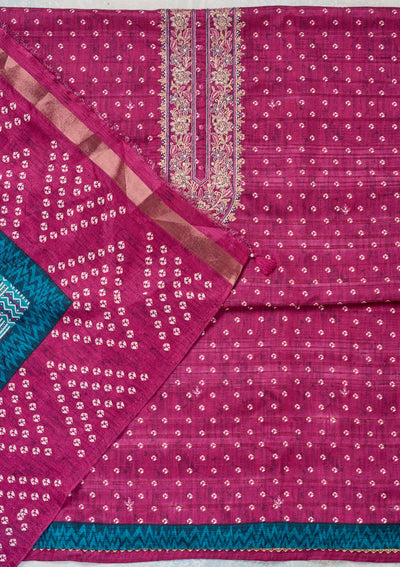 Wine Threadwork Organza Unstitched Salwar Suit-Koskii
