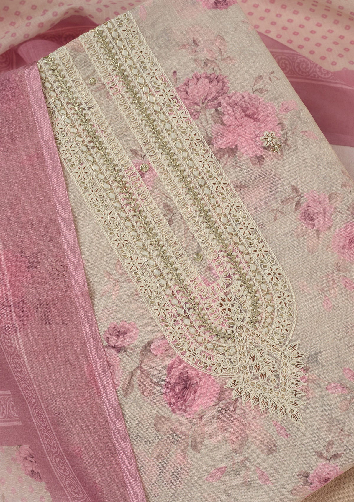 Magenta Pink Zariwork (Gold) Chinon Readymade salwar suit-koskii