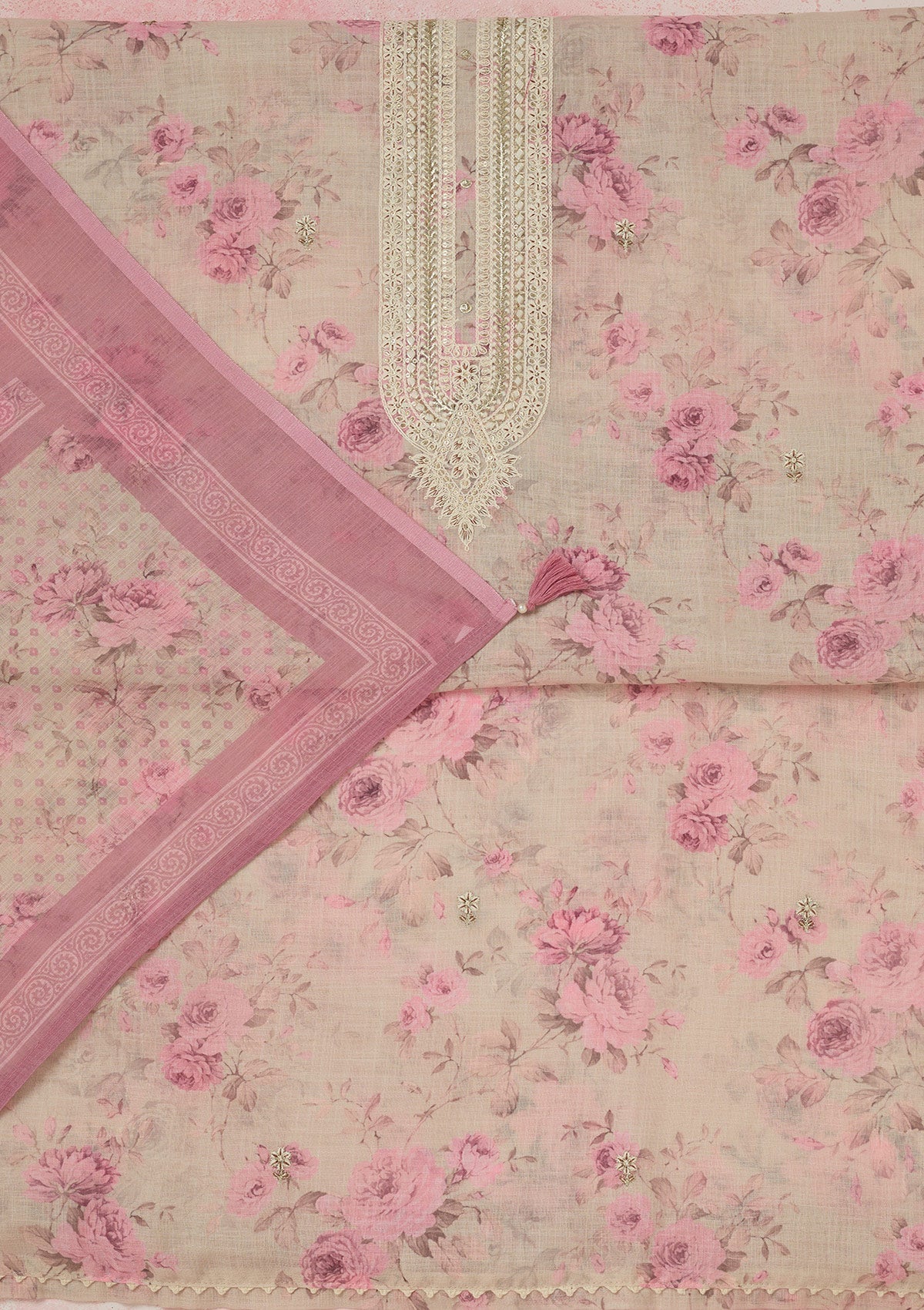 Magenta Pink Zariwork (Gold) Chinon Readymade salwar suit-koskii