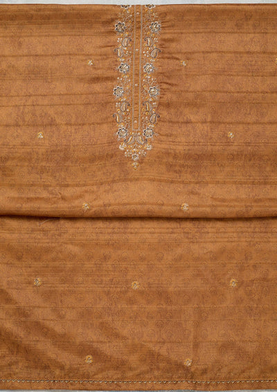 Mustard Threadwork Chanderi Unstitched Salwar Suit-Koskii
