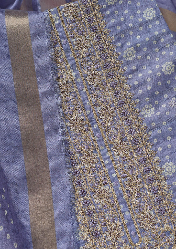 Blue Zariwork (Gold) Chanderi Unstitched Salwar Suit-koskii
