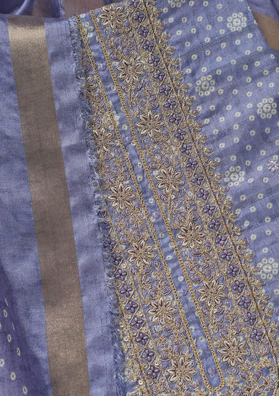 Blue Zariwork (Gold) Chanderi Unstitched Salwar Suit-koskii