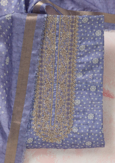 Blue Zariwork (Gold) Chanderi Unstitched Salwar Suit-koskii