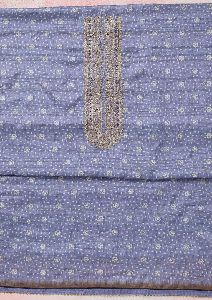 Blue Zariwork (Gold) Chanderi Unstitched Salwar Suit-koskii