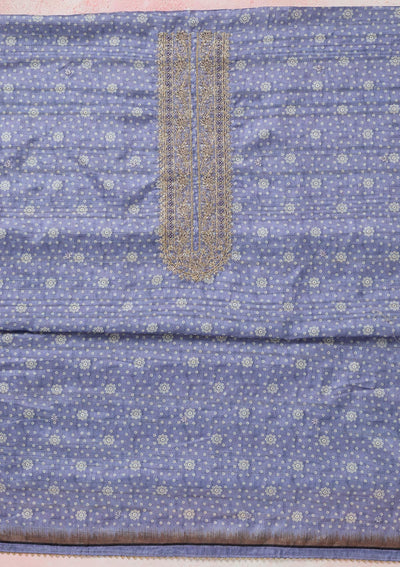 Blue Zariwork (Gold) Chanderi Unstitched Salwar Suit-koskii