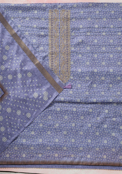 Blue Zariwork (Gold) Chanderi Unstitched Salwar Suit-koskii