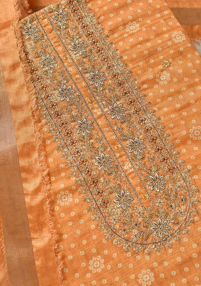 Orange Threadwork Chanderi Unstitched Salwar Suit-koskii